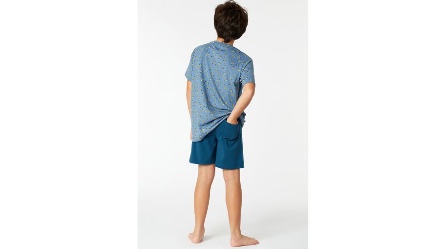 Woody Jongens Pyjama Melange Blauw Banaan