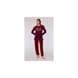 Pyjama Dames Woody Strepen Pony Velours - Donkerrood
