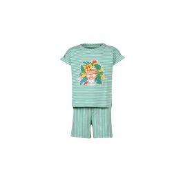 Meisjes pyjama jadegroen-wit gestreept panter