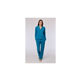 Pyjama Dames Woody Uni Knoopjes - Groenblauw