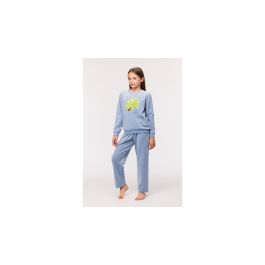 Pyjama Meisjes Woody Velours Dino - Lichtblauw