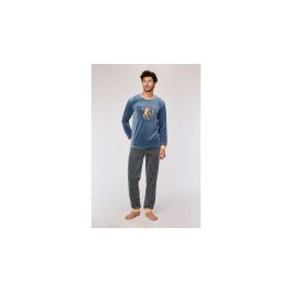 Pyjama Heren Woody Kat Gestr Broek - Blauwgrijs