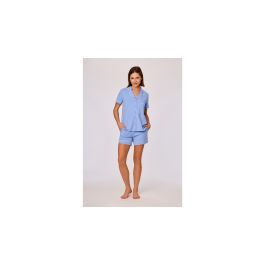 Pyjama Dames Woody Hemd Knopen KM Short - Blauw