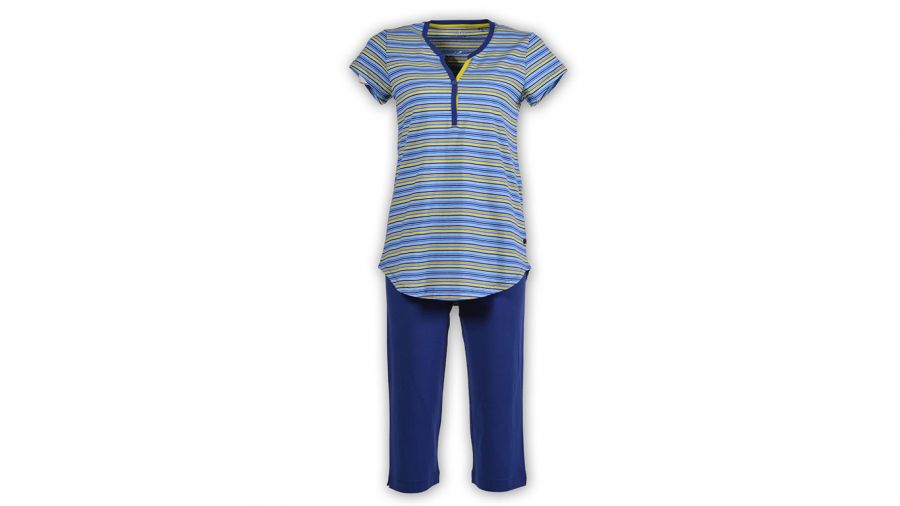 Dames Pyjama, Blauw-Geel Gestreept, Kikker