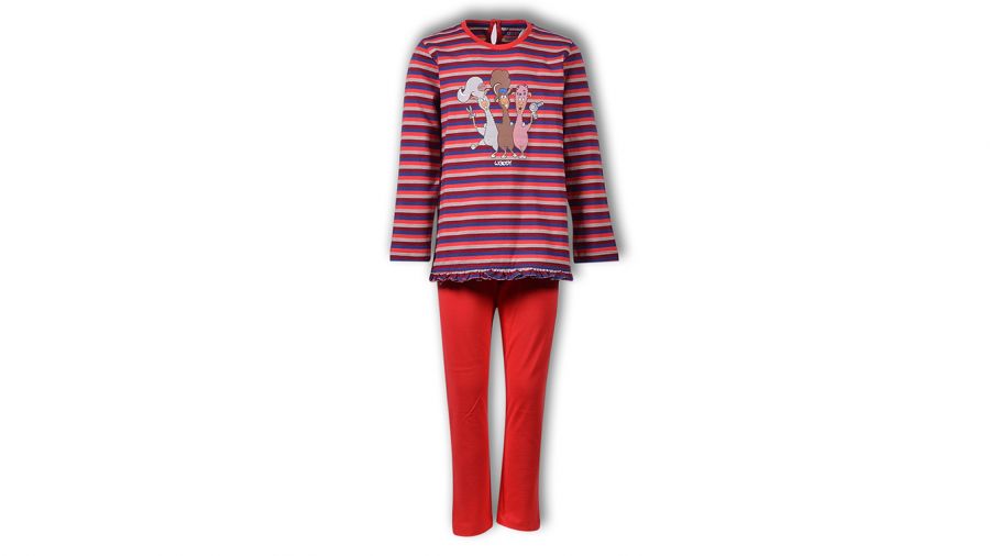 Woody Meisjes Pyjama Rood-Blauw Gestreept