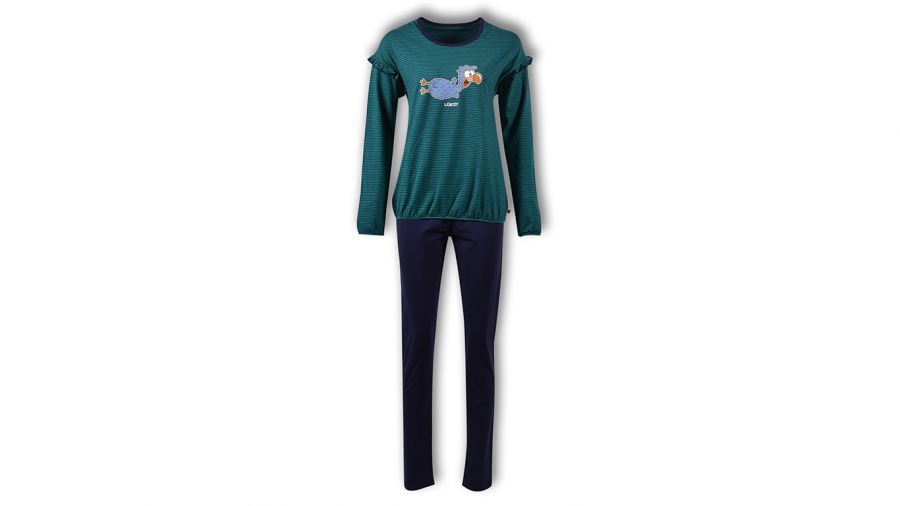 Woody Meisjes Pyjama Donkerblauw - Groen Gestreept