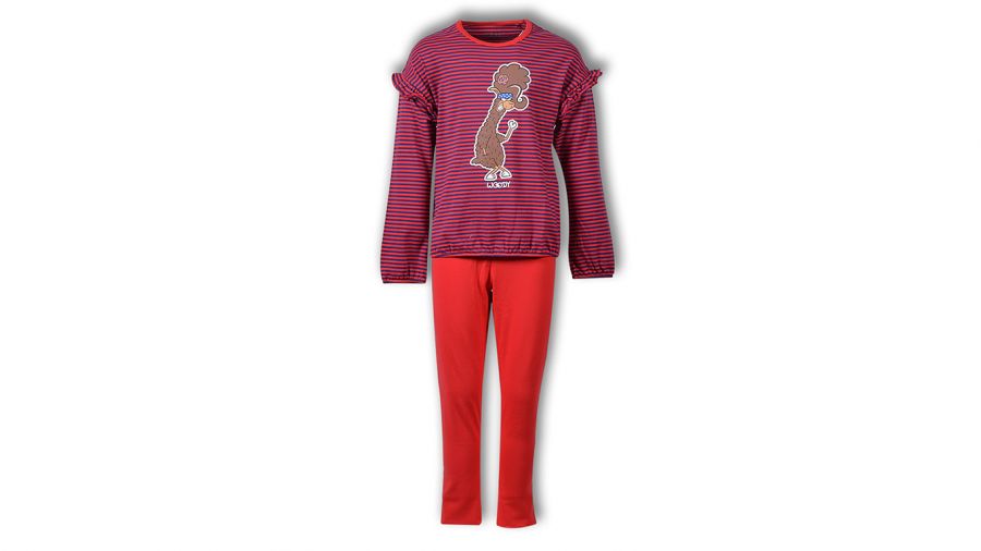 Woody Meisjes Pyjama Rood - Donkerblauw Gestreept
