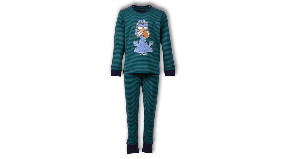 Woody Unisex Pyjama Donkerblauw - Groen gestreept