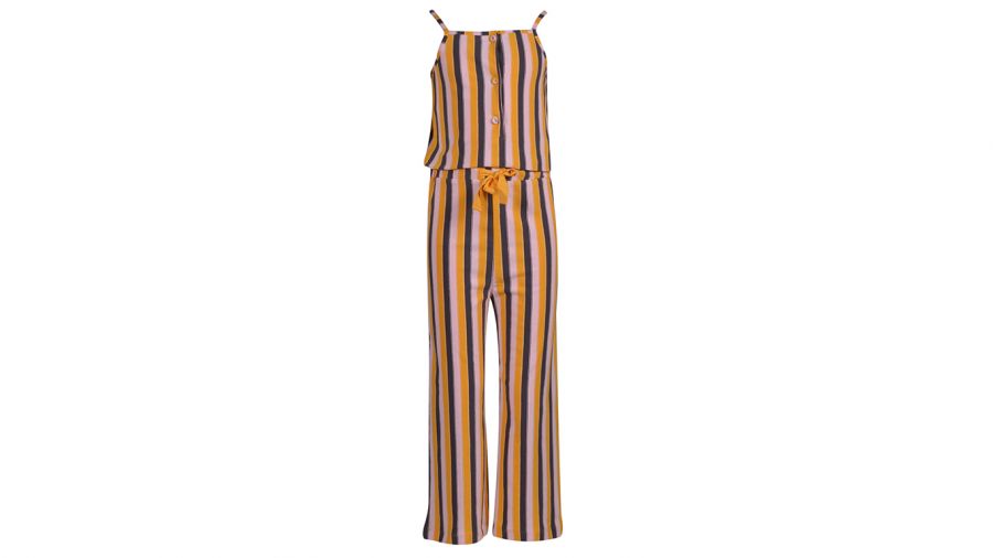 Meisjes jumpsuit geel-roze gestreept