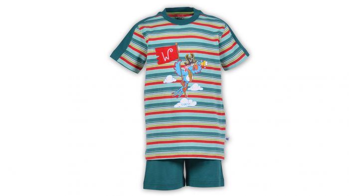 Unisex Pyjama, Groen Gestreept, Papegaai
