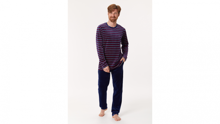 Kleverig inkt pauze Sleepworld - Studio Woody heren Pyjama Velours multicolor gestreept