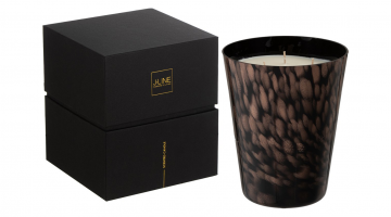 De J-Line Geurkaars Noa Sandalwood Zwart Goud Large heeft een prachtige elegante zwarte kleur met gouden vlekjes. Deze kwaliteitsvolle geurkaars staat met een brandtijd van 95 uur garant voor een langdurige heerlijke sandalwood geur in huis.