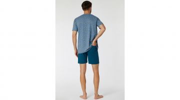 Woody Heren Pyjama Melange Blauw Banaan