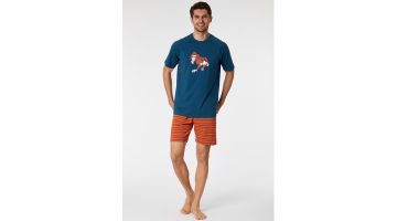 Woody Heren Pyjama Vintage Blauw Aap