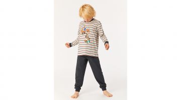 Comfortabel zittende Woody pyjama in soepel katoen voor jongens. Op de gestreepte T-shirt staat een leuke grote print van de Woody uil met een draakje. Ook achteraan vind je een kleine print van de Woody eekhoorn. Deze details maken jouw pyjama zo leuk en