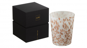 De J-Line Geurkaars Noa Neon Night Wit Goud Medium heeft een prachtige elegante witte kleur met gouden vlekjes. Deze kwaliteitsvolle geurkaars staat met een brandtijd van 68 uur garant voor een langdurige heerlijke citrus-fruitige geur in huis.